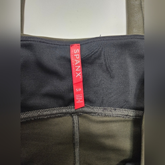 Spanx small olive green high waisted sculpting faux leather metallic leggings - Picture 5 of 11